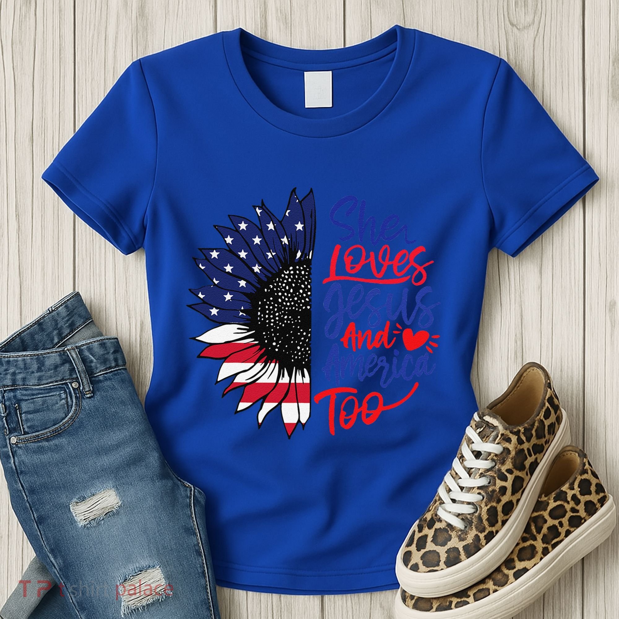 She Loves Jesus And America Too Women's T-Shirt