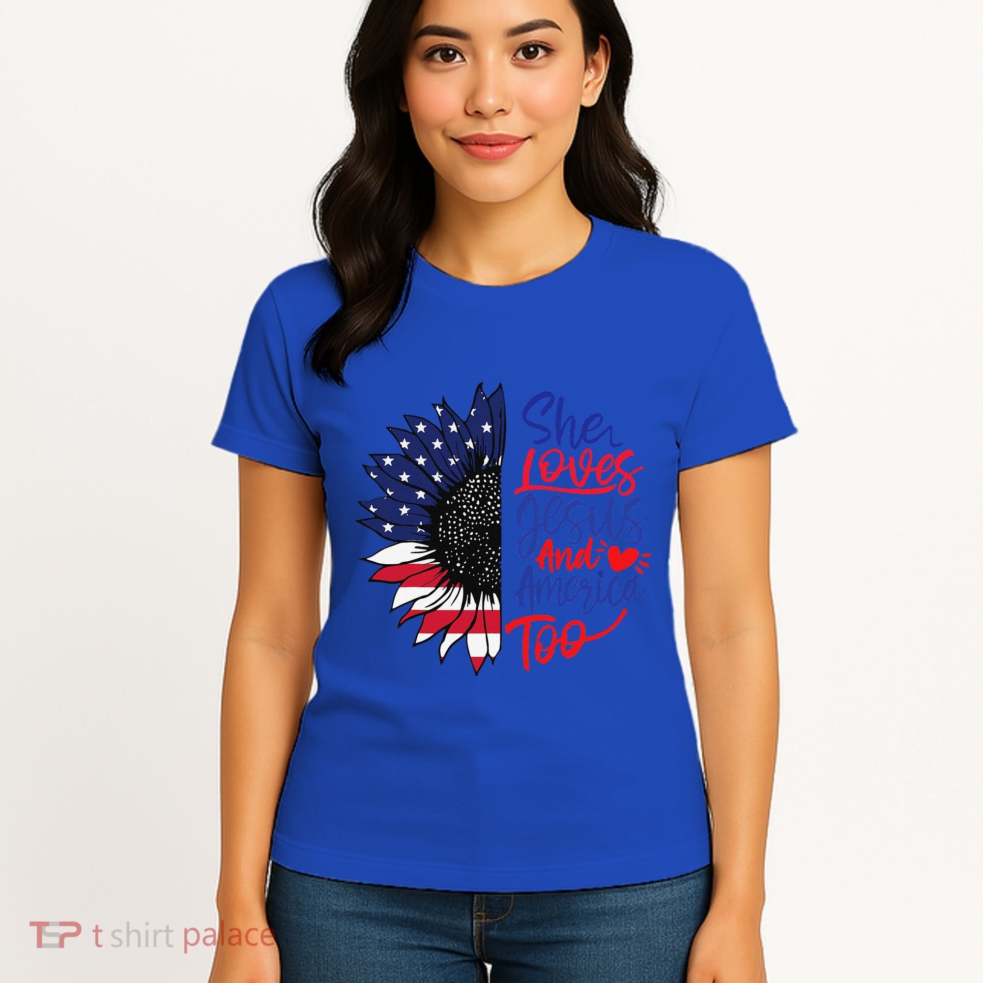 She Loves Jesus And America Too Women's T-Shirt