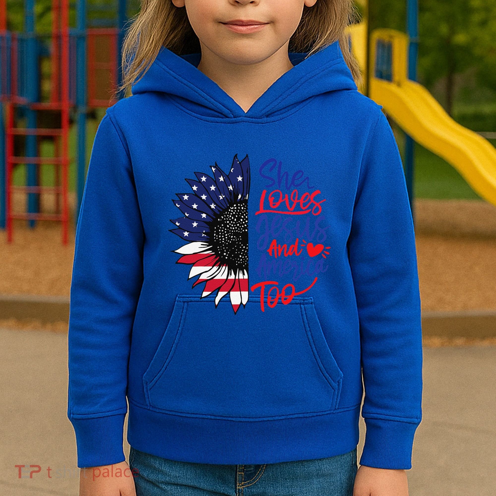 She Loves Jesus And America Too Kids Hoodie