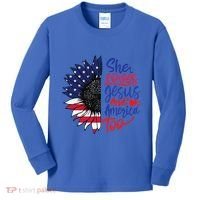 She Loves Jesus And America Too Kids Long Sleeve Shirt thumb 0