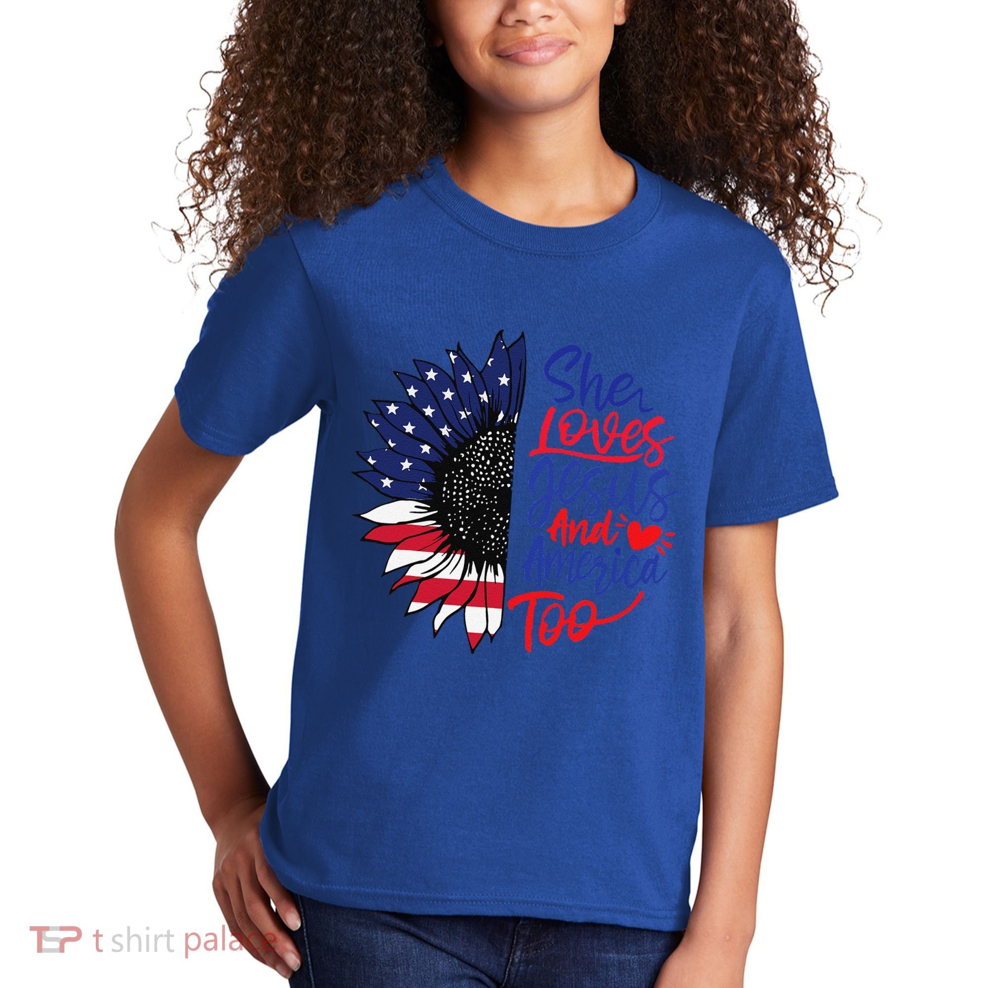 She Loves Jesus And America Too Kids T-Shirt