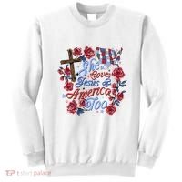 She Loves Jesus And America Too Floral Cross Sweatshirt thumb 0