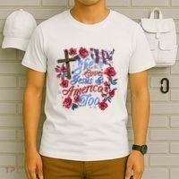 She Loves Jesus And America Too Floral Cross T-Shirt thumb 6