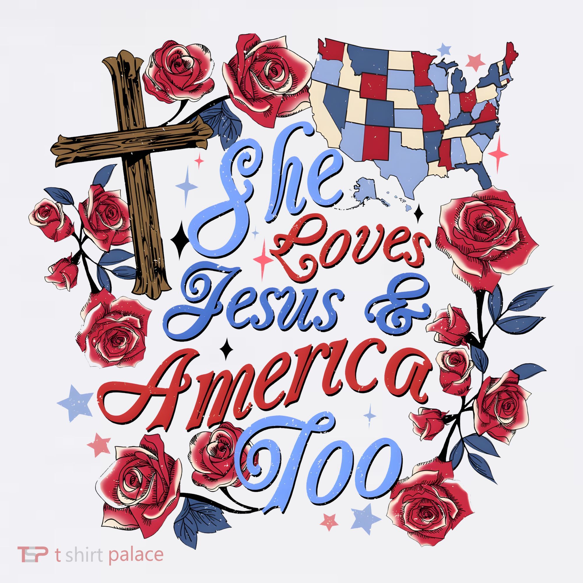 She Loves Jesus And America Too Floral Cross Women's Hoodie