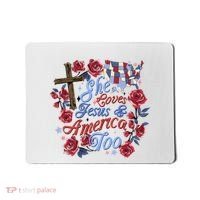 She Loves Jesus And America Too Floral Cross Mousepad thumb 0