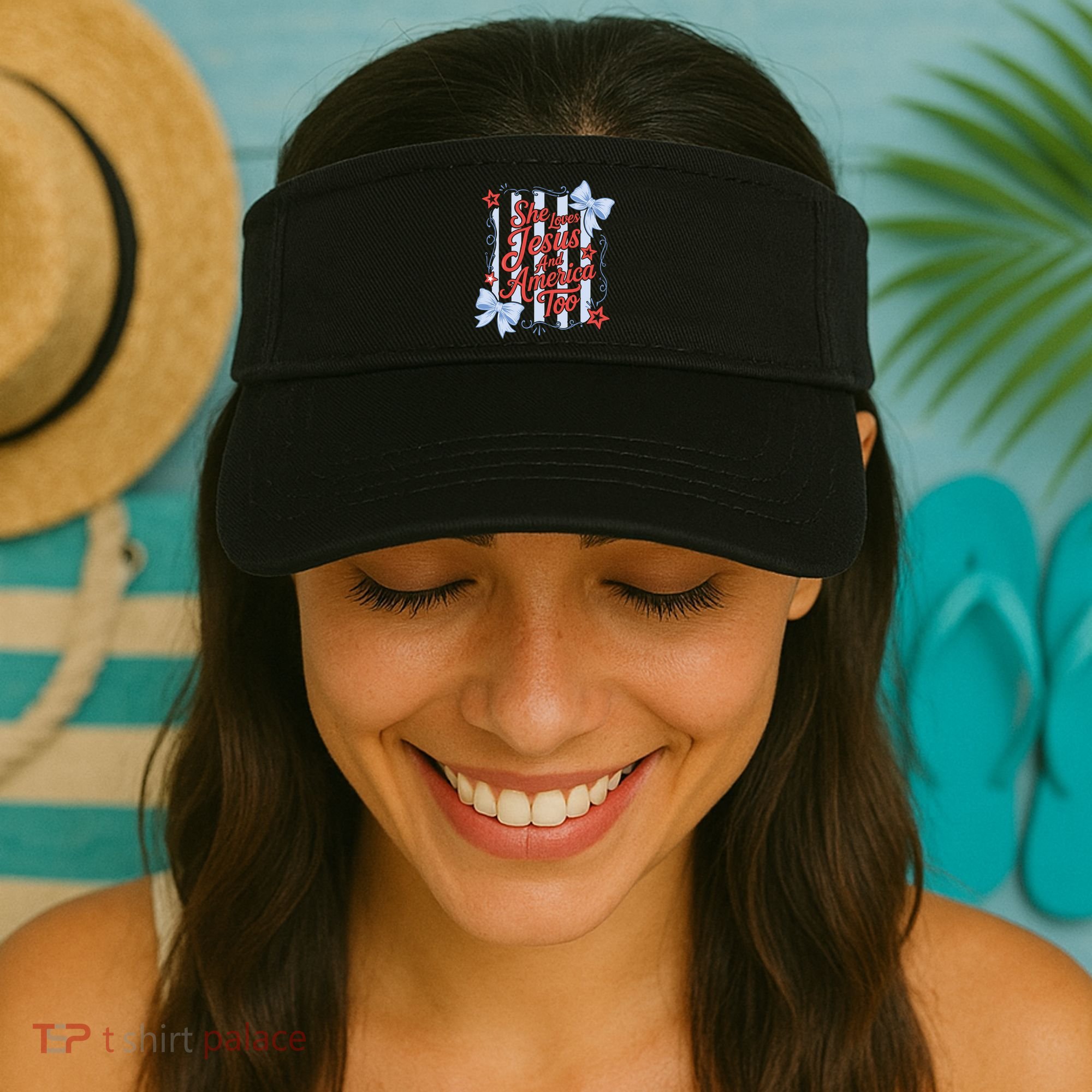 She Loves Jesus And America Too Retro Striped Visor