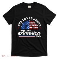 She Loves Jesus And America Too Christian Patriot Sunflower T-Shirt thumb 0
