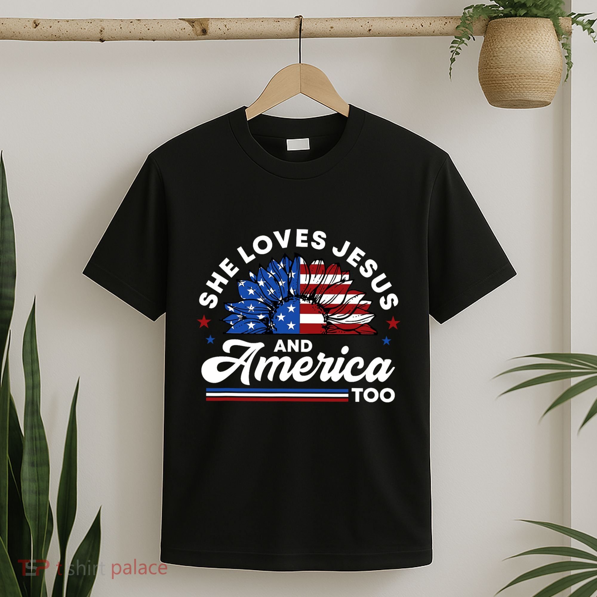 She Loves Jesus And America Too Christian Patriot Sunflower T-Shirt