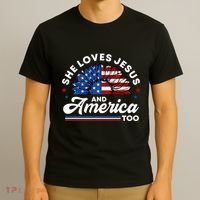 She Loves Jesus And America Too Christian Patriot Sunflower T-Shirt thumb 3