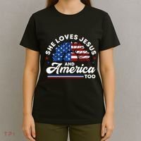 She Loves Jesus And America Too Christian Patriot Sunflower T-Shirt thumb 4