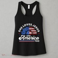 She Loves Jesus And America Too Christian Patriot Sunflower Women's Tank Top thumb 3