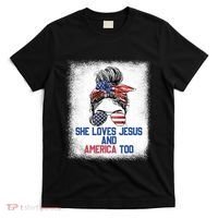 She Loves Jesus And America Too 4th Of July Christian Lover T-Shirt thumb 0