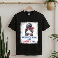 She Loves Jesus And America Too 4th Of July Christian Lover T-Shirt thumb 2