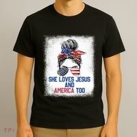 She Loves Jesus And America Too 4th Of July Christian Lover T-Shirt thumb 3