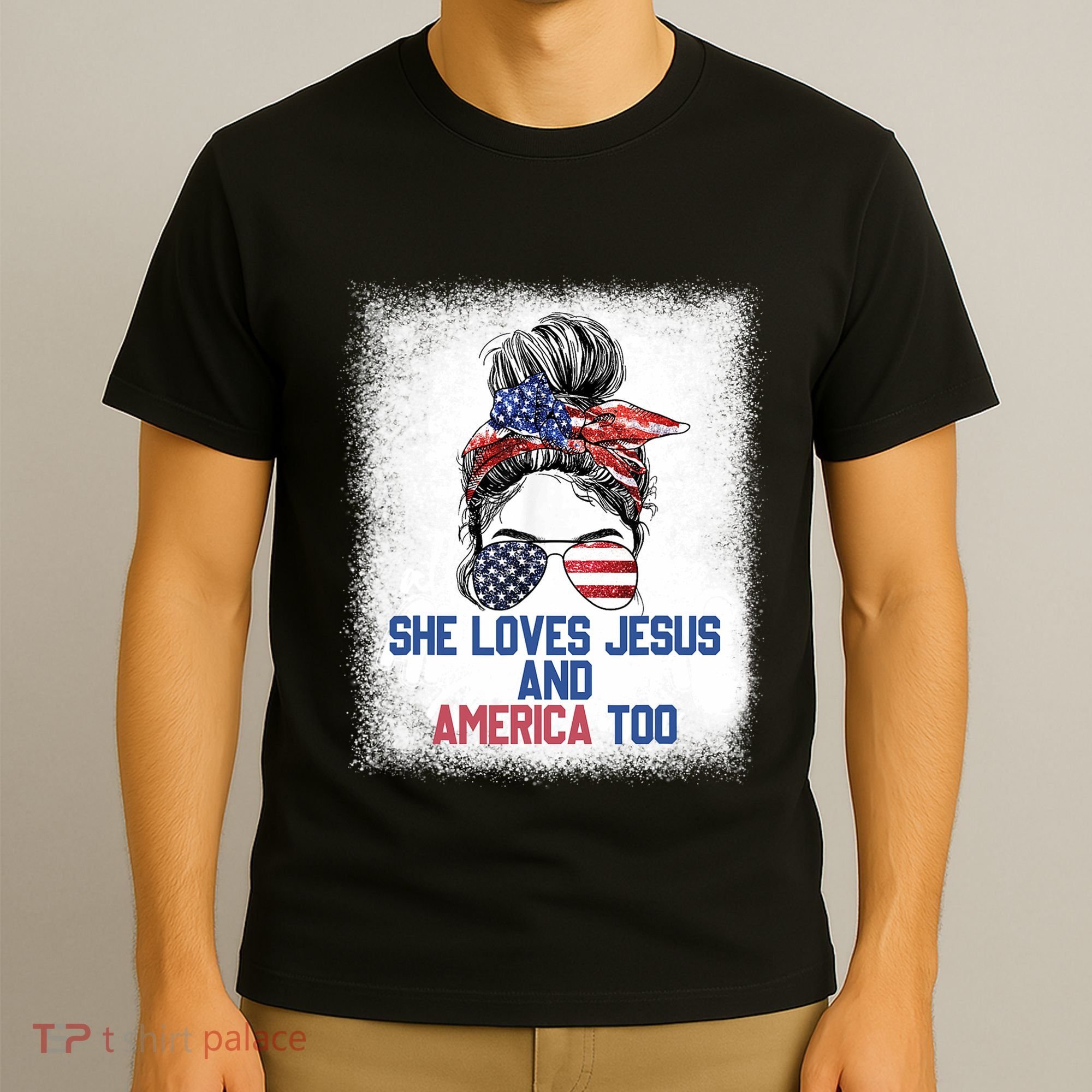 She Loves Jesus And America Too 4th Of July Christian Lover T-Shirt