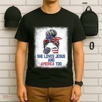 She Loves Jesus And America Too 4th Of July Christian Lover T-Shirt thumb 6
