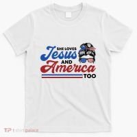 She Loves Jesus And America Too 4th of July Proud Christian T-Shirt thumb 0