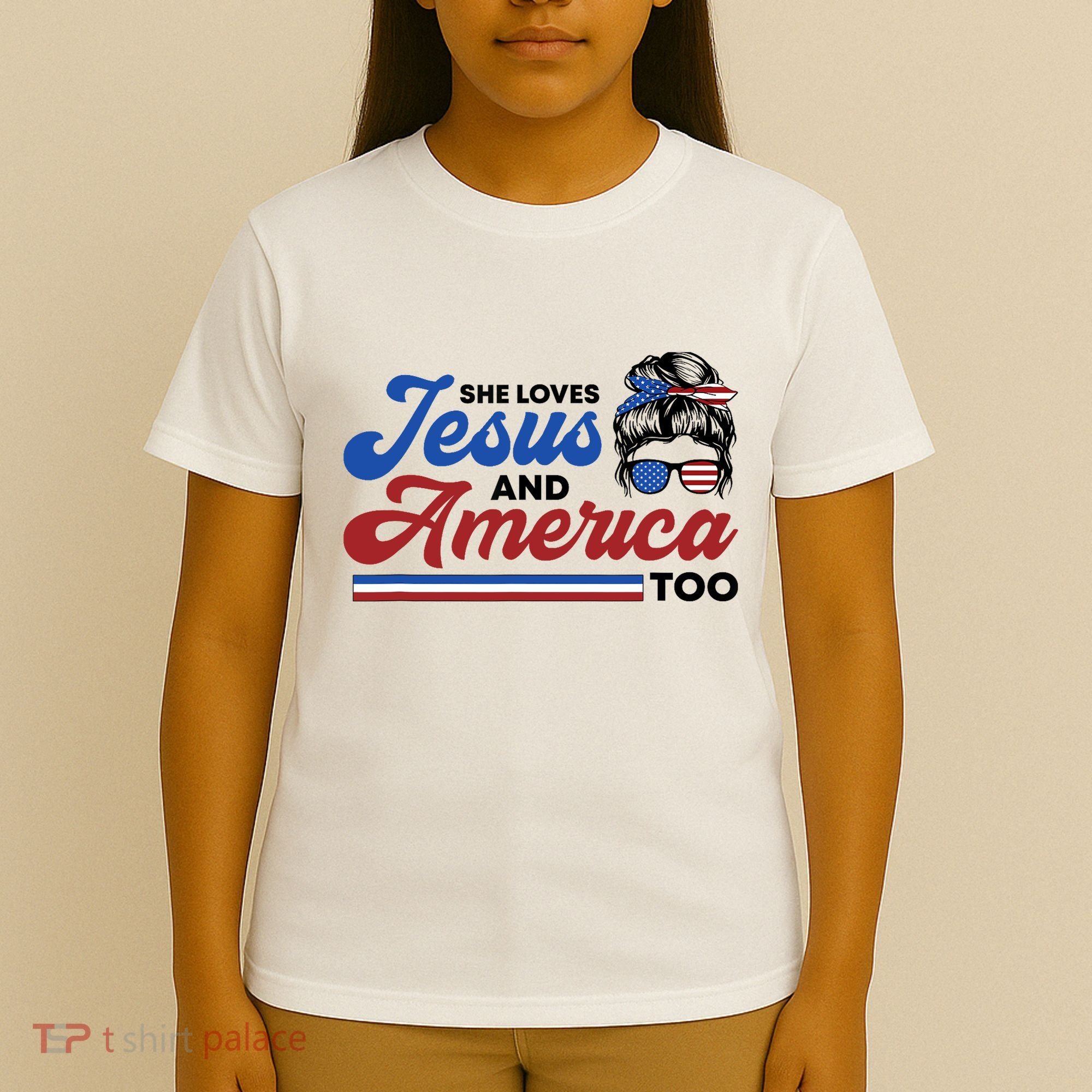 She Loves Jesus And America Too 4th of July Proud Christian T-Shirt