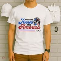 She Loves Jesus And America Too 4th of July Proud Christian T-Shirt thumb 6