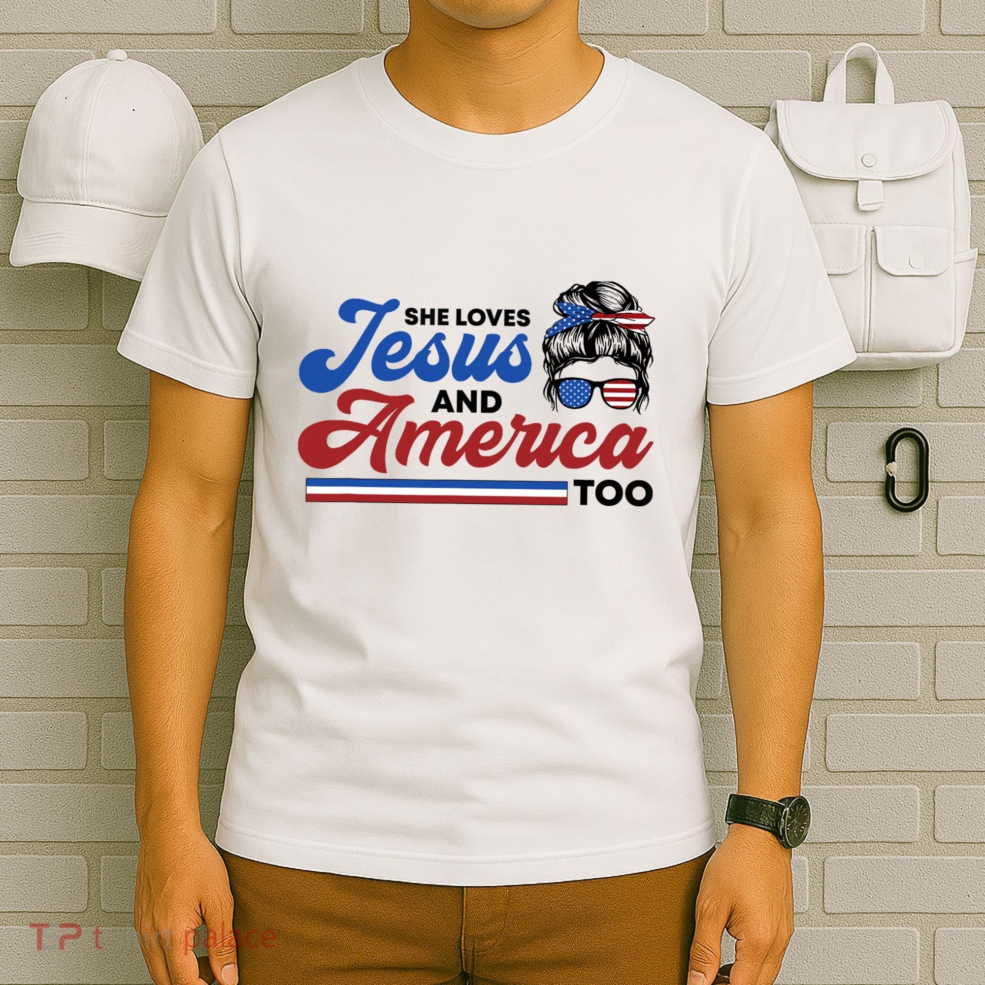 She Loves Jesus And America Too 4th of July Proud Christian T-Shirt