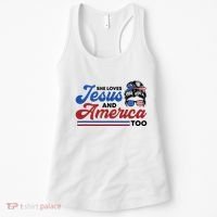 She Loves Jesus And America Too 4th of July Proud Christian Women's Tank Top thumb 0