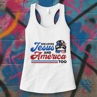 She Loves Jesus And America Too 4th of July Proud Christian Women's Tank Top thumb 3