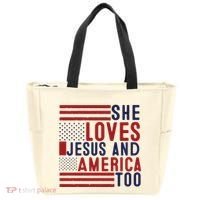 She Loves Jesus And America Too Tote Bag thumb 0
