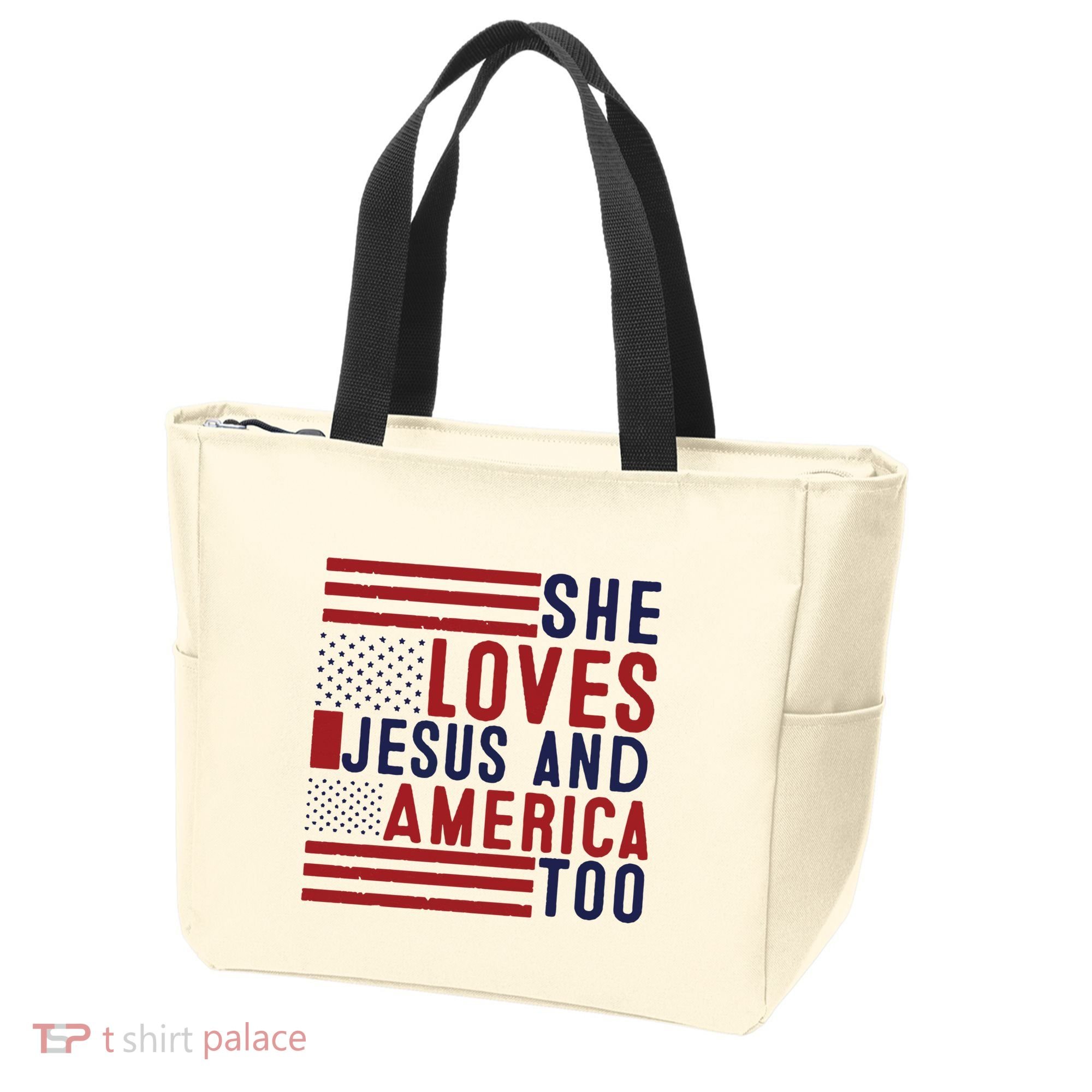 She Loves Jesus And America Too Tote Bag