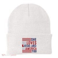 She Loves Jesus And America Too Beanie thumb 0