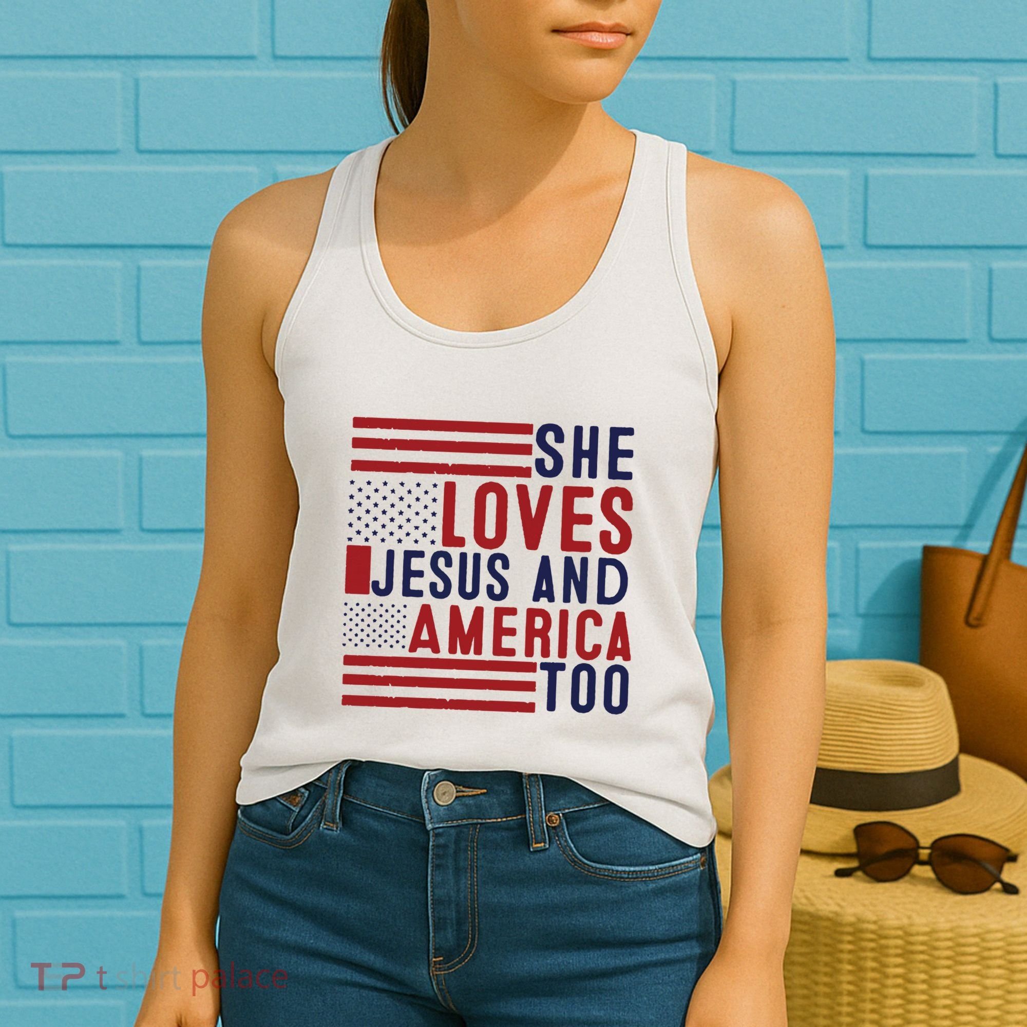 She Loves Jesus And America Too Women's Tank Top
