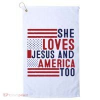 She Loves Jesus And America Too Golf Towel thumb 0