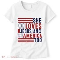 She Loves Jesus And America Too Women's T-Shirt thumb 0