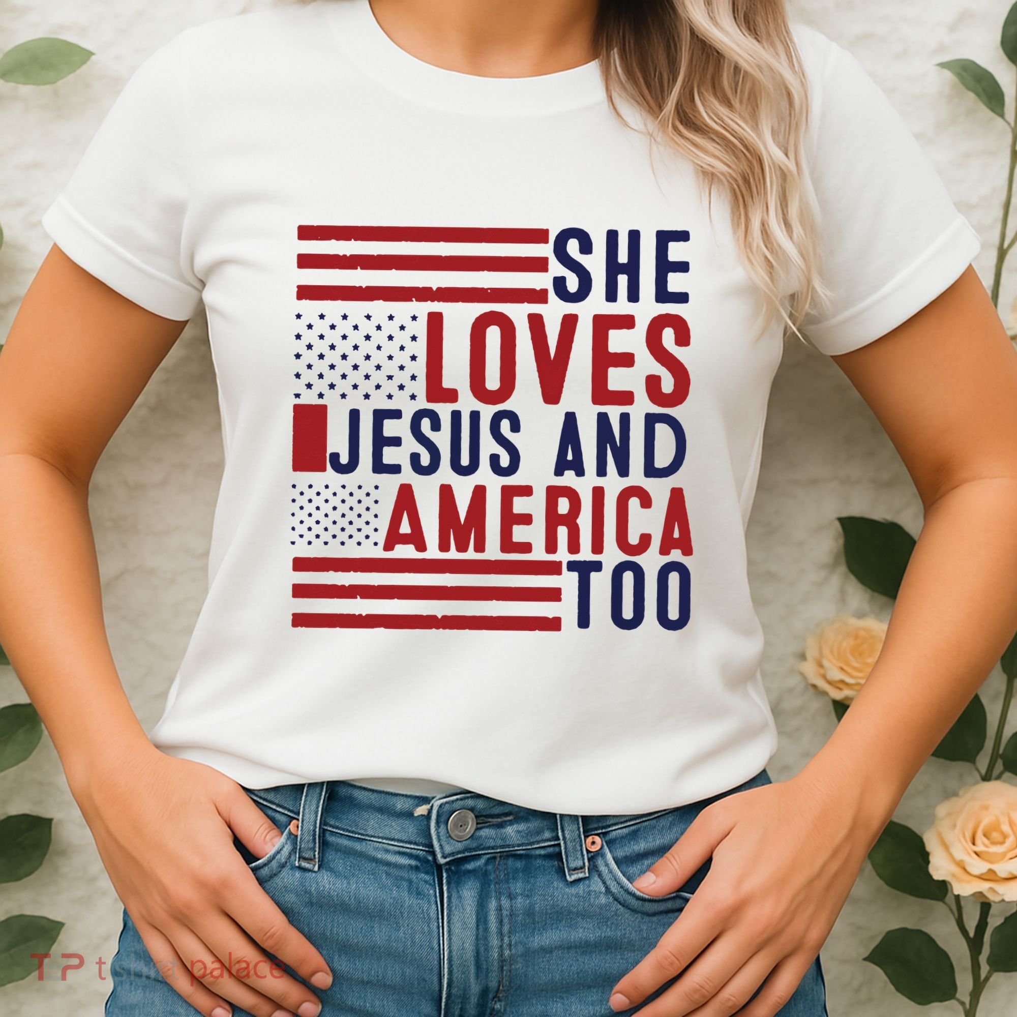 She Loves Jesus And America Too Women's T-Shirt