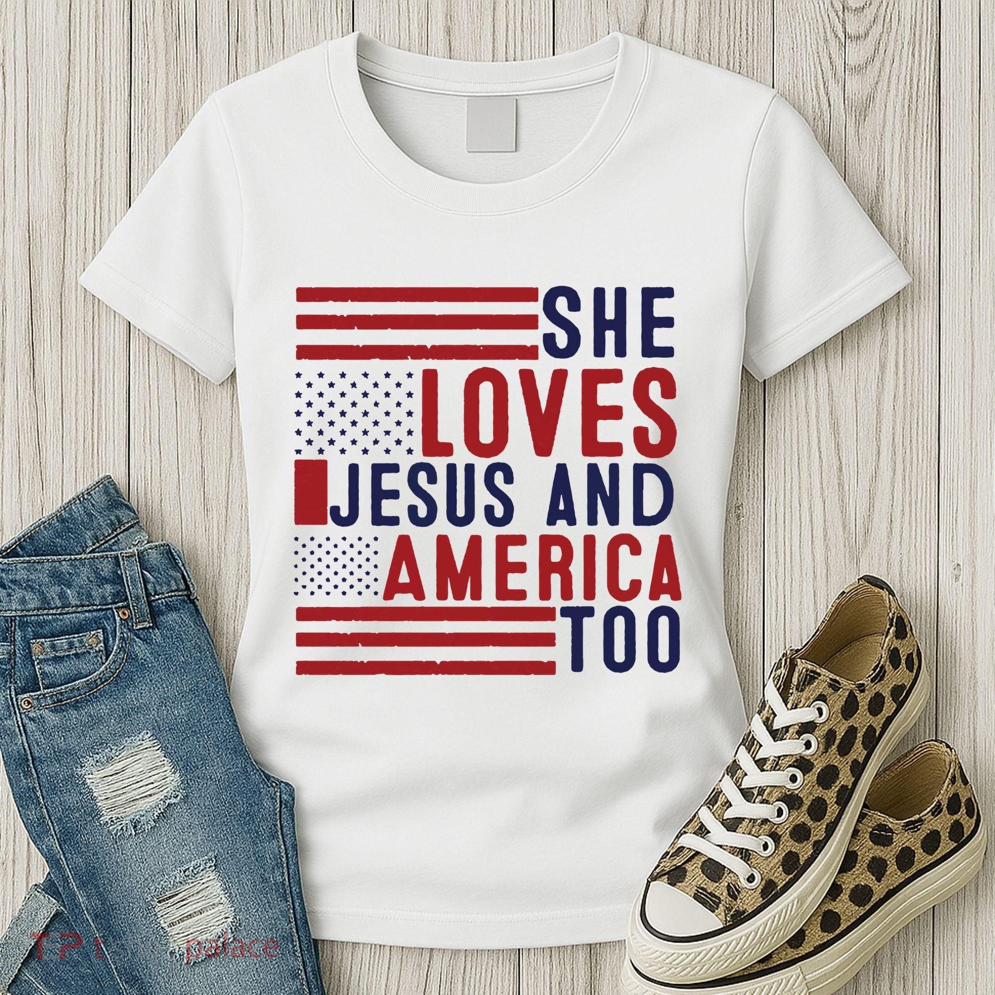 She Loves Jesus And America Too Women's T-Shirt