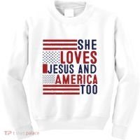 She Loves Jesus And America Too Kids Sweatshirt thumb 0