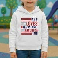She Loves Jesus And America Too Kids Hoodie thumb 3