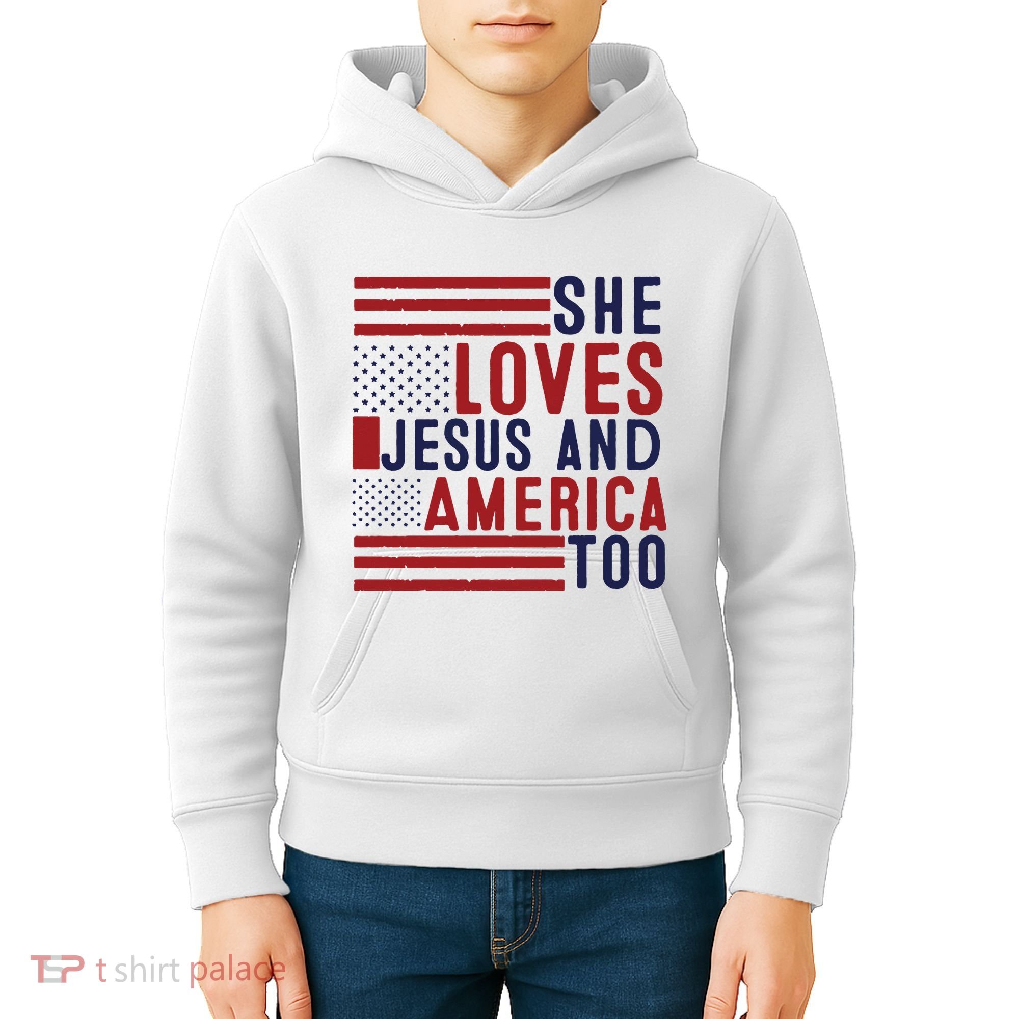 She Loves Jesus And America Too Kids Hoodie