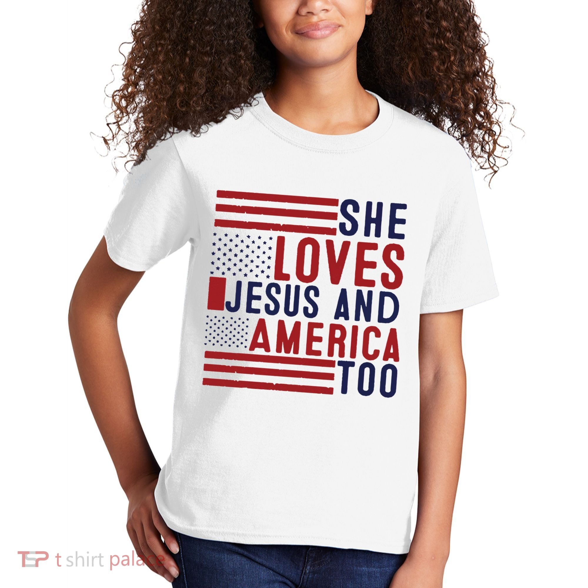 She Loves Jesus And America Too Kids T-Shirt