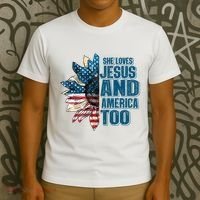 She Loves Jesus And America Too Sunflower 4th Of July Independence Day T-Shirt thumb 3