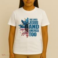 She Loves Jesus And America Too Sunflower 4th Of July Independence Day T-Shirt thumb 4