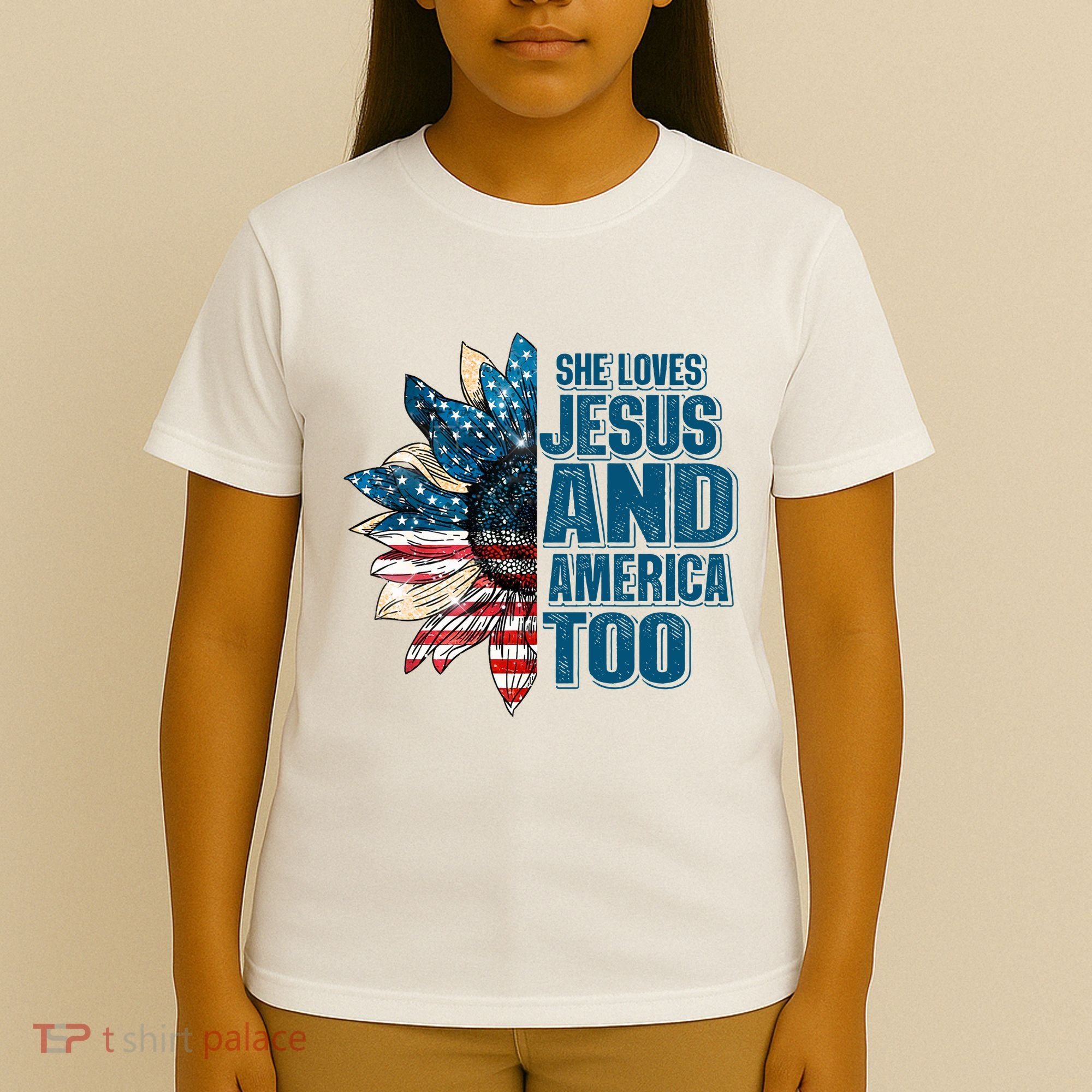 She Loves Jesus And America Too Sunflower 4th Of July Independence Day T-Shirt
