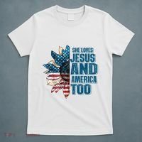 She Loves Jesus And America Too Sunflower 4th Of July Independence Day T-Shirt thumb 5