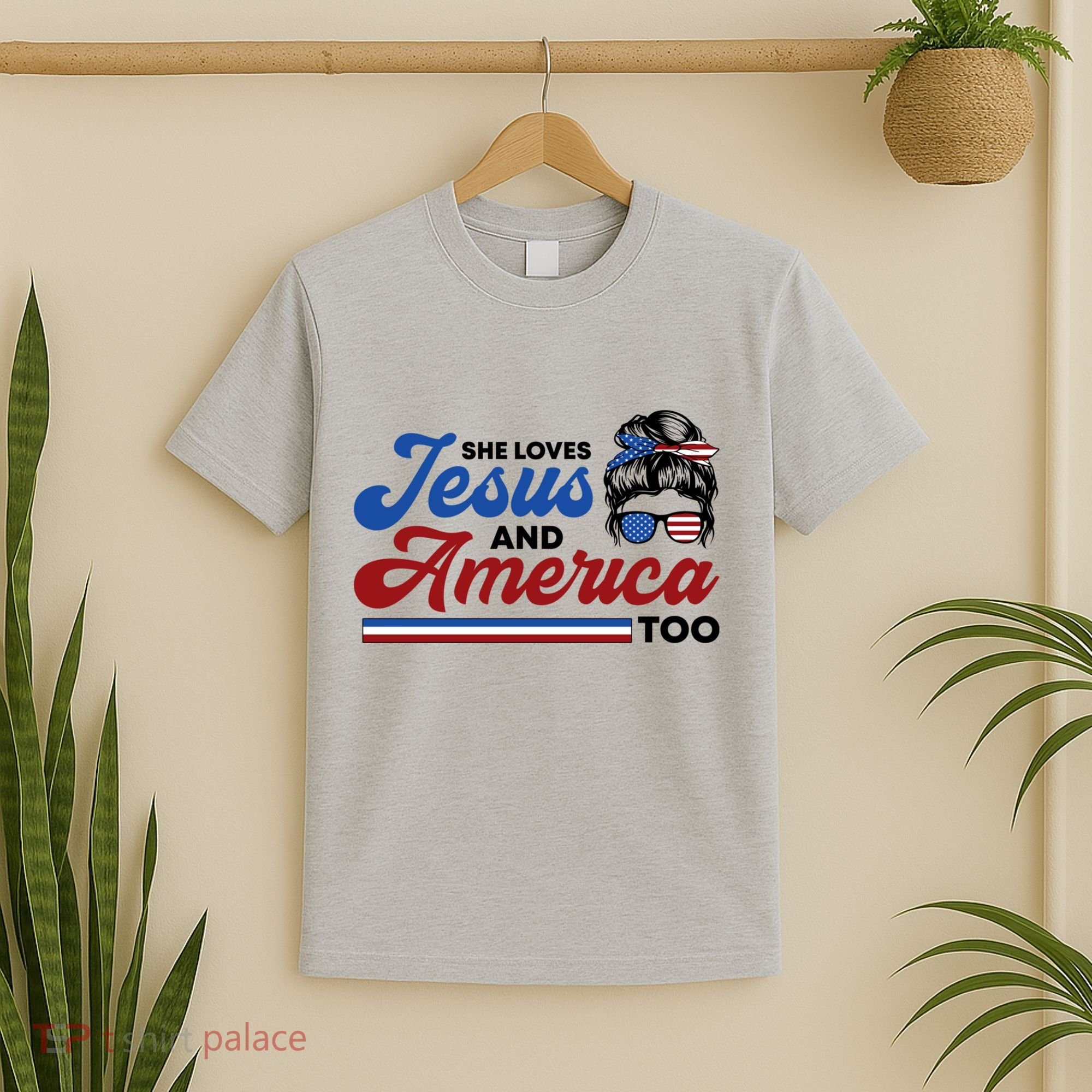She Loves Jesus And America Too 4th Of July Proud Christian T-Shirt