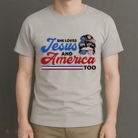 She Loves Jesus And America Too 4th Of July Proud Christian T-Shirt thumb 3