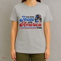 She Loves Jesus And America Too 4th Of July Proud Christian T-Shirt thumb 4
