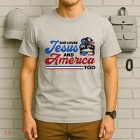 She Loves Jesus And America Too 4th Of July Proud Christian T-Shirt thumb 6