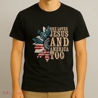 She Love Jesus And America Too Funny Sunflower America Flag T-Shirt thumb 3