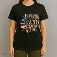 She Love Jesus And America Too Funny Sunflower America Flag T-Shirt thumb 4