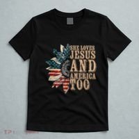 She Love Jesus And America Too Funny Sunflower America Flag T-Shirt thumb 5
