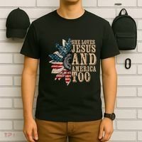 She Love Jesus And America Too Funny Sunflower America Flag T-Shirt thumb 6